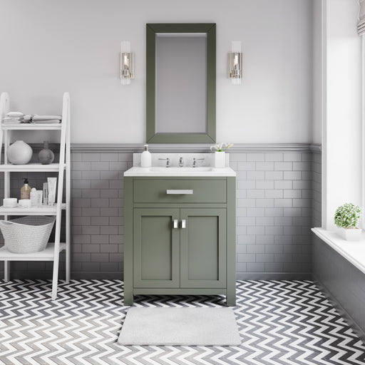 Water Creation | Madison 30" Single Sink Carrara White Marble Countertop Vanity in Glacial Green Water Creation - Vanity Water Creation 21" Rectangular Mirror No Faucet 