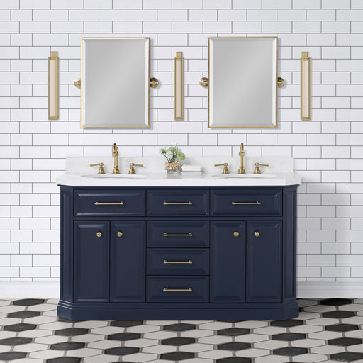 Water Creation | Palace 60" Double Sink White Quartz Countertop Vanity in Monarch Blue Water Creation - Vanity Water Creation   