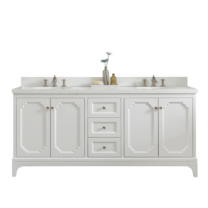 Water Creation | Queen 72" Double Sink Quartz Carrara Vanity In Pure White Water Creation - Vanity Water Creation No Mirror Waterfall Faucet 