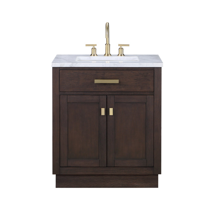 Water Creation | Chestnut 30" Single Sink Carrara White Marble Countertop Vanity In Brown Oak Water Creation - Vanity Water Creation No Mirror No Faucet 