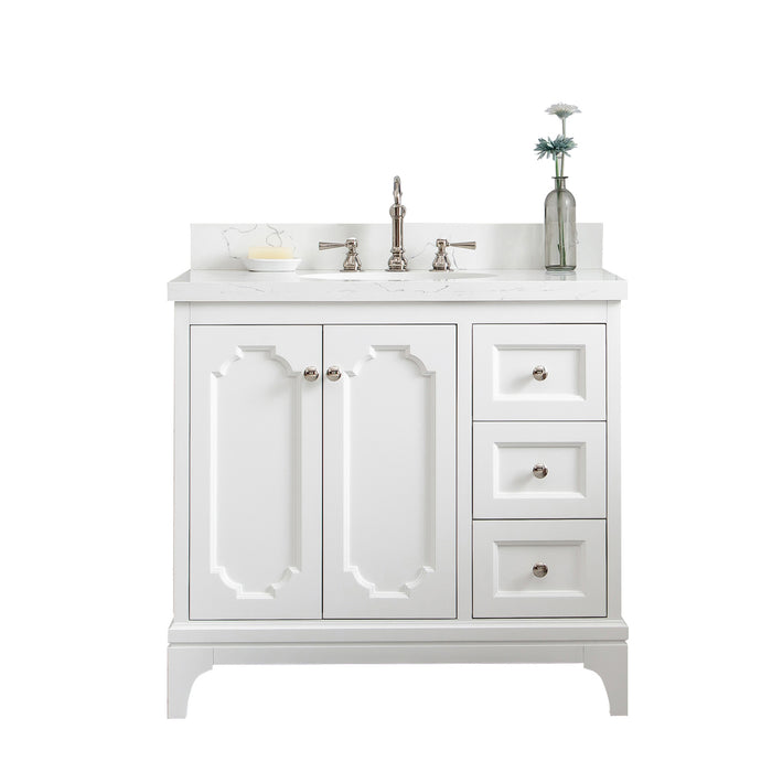 Water Creation | Queen 36" Single Sink Quartz Carrara Vanity In Pure White Water Creation - Vanity Water Creation No Mirror Hook Spout Faucet 