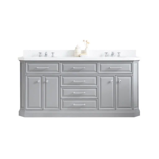 Water Creation | Palace 72" Quartz Carrara Cashmere Grey Bathroom Vanity Set With Hardware in Chrome Finish Water Creation - Vanity Water Creation No Mirror No Faucet 