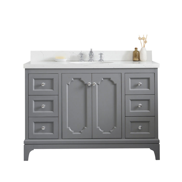 Water Creation | Queen 48" Single Sink Quartz Carrara Vanity In Cashmere Grey Water Creation - Vanity Water Creation No Mirror Waterfall Faucet 