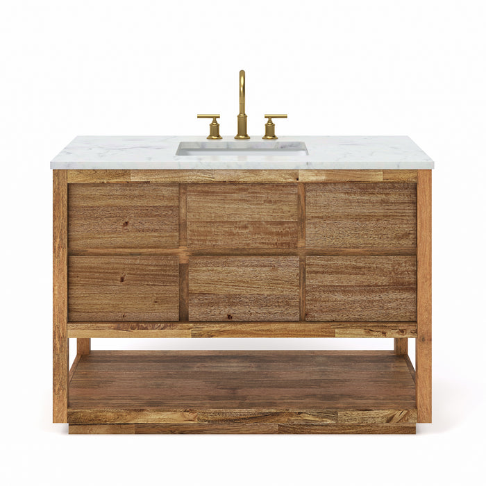 Water Creation | Oakman 48" Mango Wood Single Sink Carrara White Marble Countertop Bath Vanity Water Creation - Vanity Water Creation No Mirror Satin Gold 