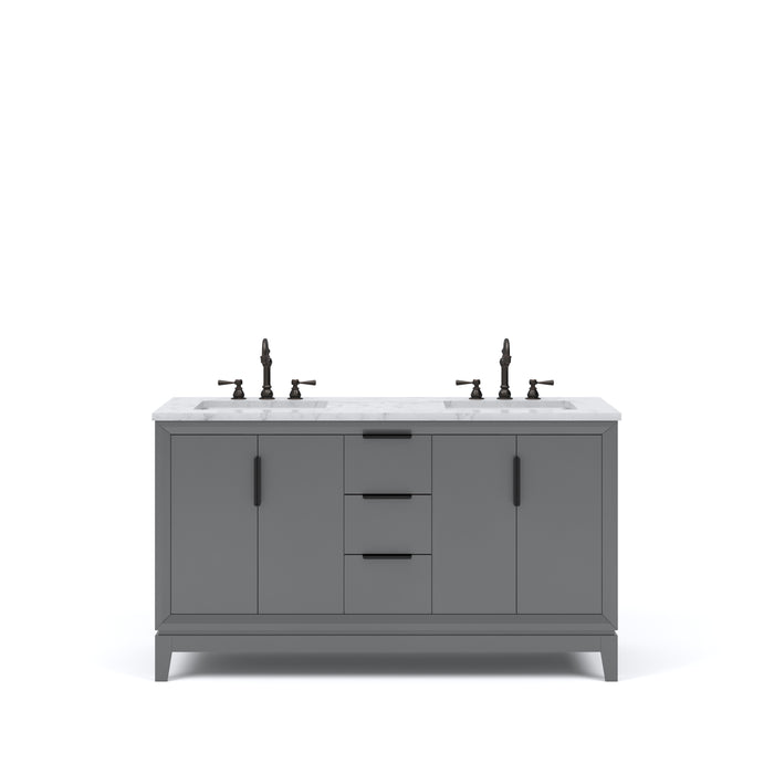 Water Creation | Elizabeth 60" Double Sink Carrara White Marble Vanity In Cashmere Grey Water Creation - Vanity Water Creation No Mirror Hook Spout Faucet 