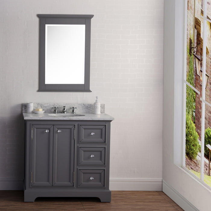 Water Creation | Derby 36" Wide Cashmere Grey Single Sink Carrara Marble Bathroom Vanity Water Creation - Vanity Water Creation 24" Bevel Edge Mirror No Faucet 