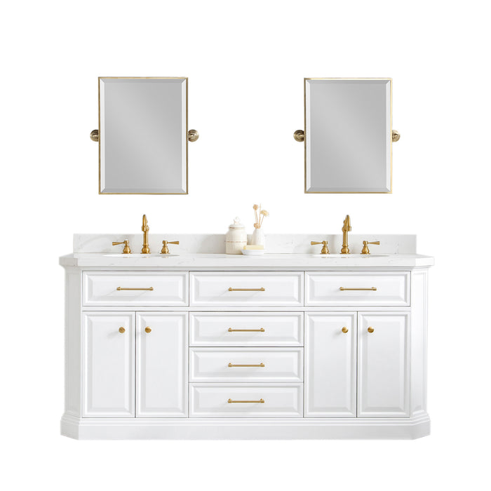 Water Creation | Palace 72" Quartz Carrara Pure White Bathroom Vanity Set With Hardware in Satin Gold Finish And Only Mirrors in Chrome Finish Water Creation - Vanity Water Creation   