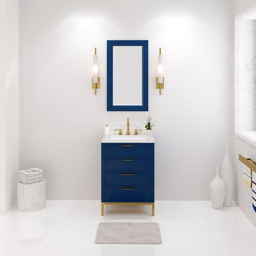 Water Creation | Bristol 24" Single Sink Carrara White Marble Countertop Bath Vanity in Monarch Blue Water Creation - Vanity Water Creation 21" Rectangular Mirror No Faucet 