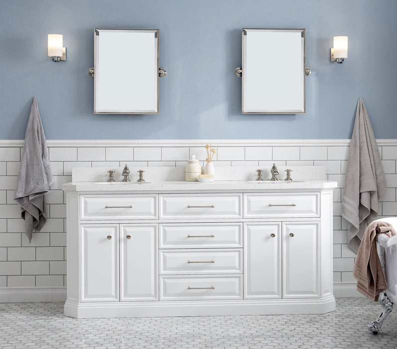 Water Creation | Palace 72" Quartz Carrara Pure White Bathroom Vanity Set With Hardware in Polished Nickel (PVD) Finish Water Creation - Vanity Water Creation   