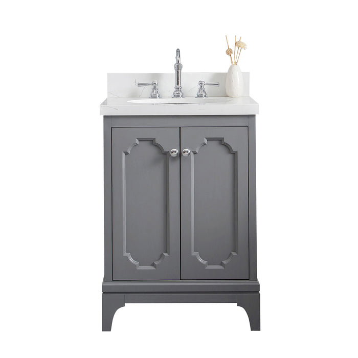 Water Creation | Queen 24" Single Sink Quartz Carrara Vanity In Cashmere Grey Water Creation - Vanity Water Creation No Mirror Hook Spout Faucet 