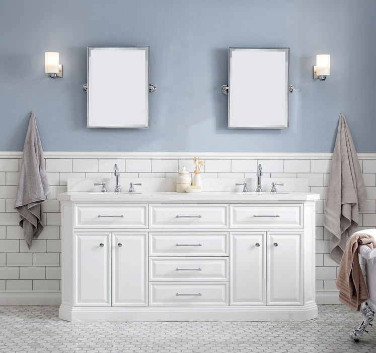 Water Creation | Palace 72" Quartz Carrara Pure White Bathroom Vanity Set With Hardware in Chrome Finish Water Creation - Vanity Water Creation   