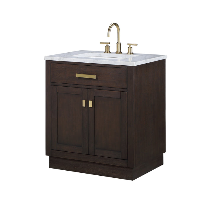 Water Creation | Chestnut 30" Single Sink Carrara White Marble Countertop Vanity In Brown Oak Water Creation - Vanity Water Creation No Mirror Gooseneck Faucet 