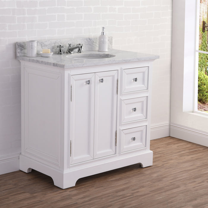 Water Creation | Derby 36" Wide Pure White Single Sink Carrara Marble Bathroom Vanity Water Creation - Vanity Water Creation   