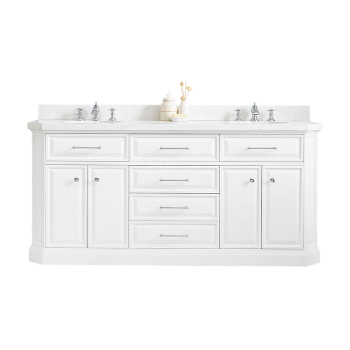 Water Creation | Palace 72" Quartz Carrara Pure White Bathroom Vanity Set With Hardware in Chrome Finish Water Creation - Vanity Water Creation No Mirror Waterfall Faucet 