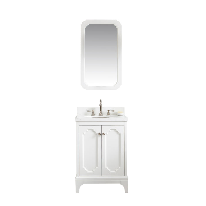 Water Creation | Queen 24" Single Sink Quartz Carrara Vanity In Pure White Water Creation - Vanity Water Creation 21" Rectangular Mirror Hook Spout Faucet 