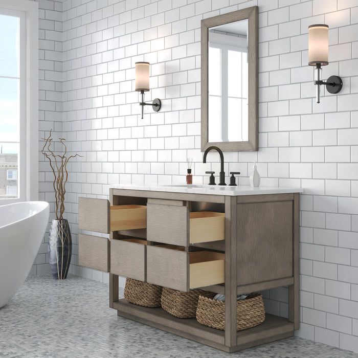 Water Creation | Oakman 48" Single Sink Carrara White Marble Countertop Bath Vanity in Grey Oak Water Creation - Vanity Water Creation   