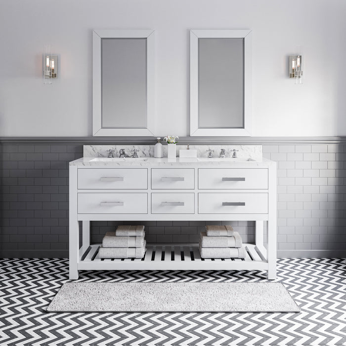 Water Creation | Madalyn 60" Pure White Double Sink Bathroom Vanity Water Creation - Vanity Water Creation 21" Rectangular Mirror No Faucet 