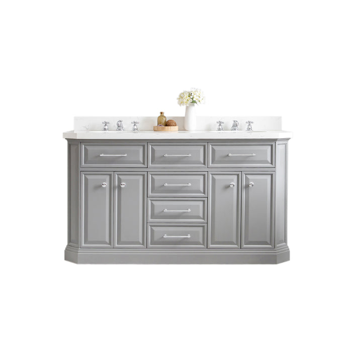 Water Creation | Palace 60" Quartz Carrara Cashmere Grey Bathroom Vanity Set With Hardware in Chrome Finish Water Creation - Vanity Water Creation No Mirror No Faucet 
