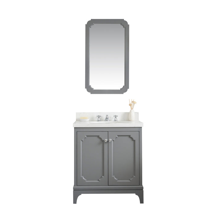 Water Creation | Queen 30" Single Sink Quartz Carrara Vanity In Cashmere Grey Water Creation - Vanity Water Creation 21" Rectangular Mirror Widespread Lavatory Faucet 