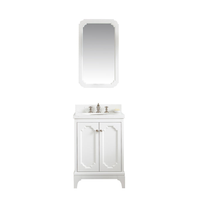 Water Creation | Queen 24" Single Sink Quartz Carrara Vanity In Pure White Water Creation - Vanity Water Creation 21" Rectangular Mirror Waterfall Faucet 