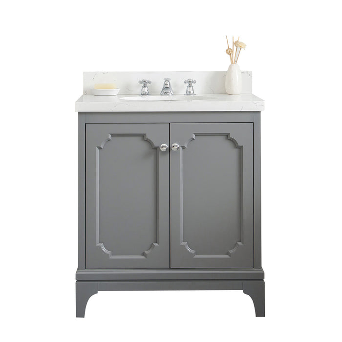 Water Creation | Queen 30" Single Sink Quartz Carrara Vanity In Cashmere Grey Water Creation - Vanity Water Creation No Mirror No Faucet 