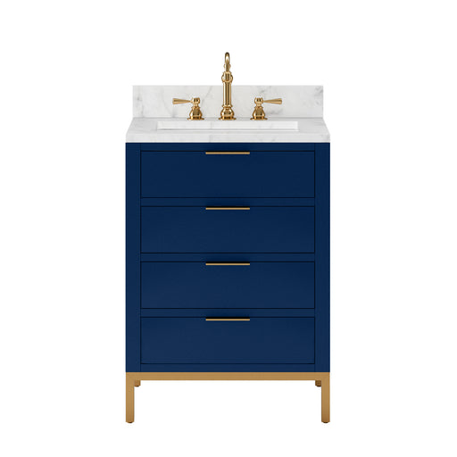 Water Creation | Bristol 24" Single Sink Carrara White Marble Countertop Bath Vanity in Monarch Blue Water Creation - Vanity Water Creation No Mirror No Faucet 