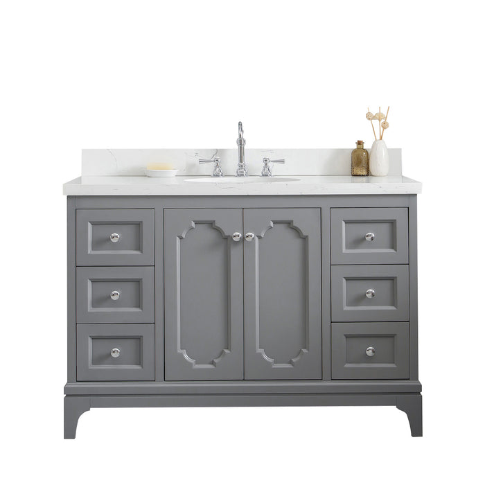 Water Creation | Queen 48" Single Sink Quartz Carrara Vanity In Cashmere Grey Water Creation - Vanity Water Creation No Mirror Hook Spout Faucet 