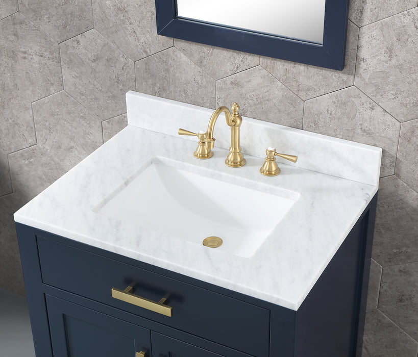 Water Creation | Madison 30" Single Sink Carrara White Marble Vanity In Monarch Blue Water Creation - Vanity Water Creation   