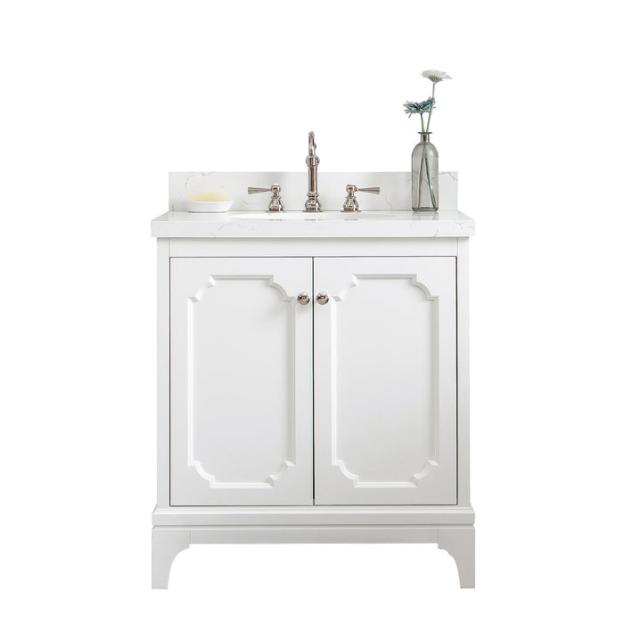 Water Creation | Queen 30" Single Sink Quartz Carrara Vanity In Pure White Water Creation - Vanity Water Creation No Mirror Hook Spout Faucet 