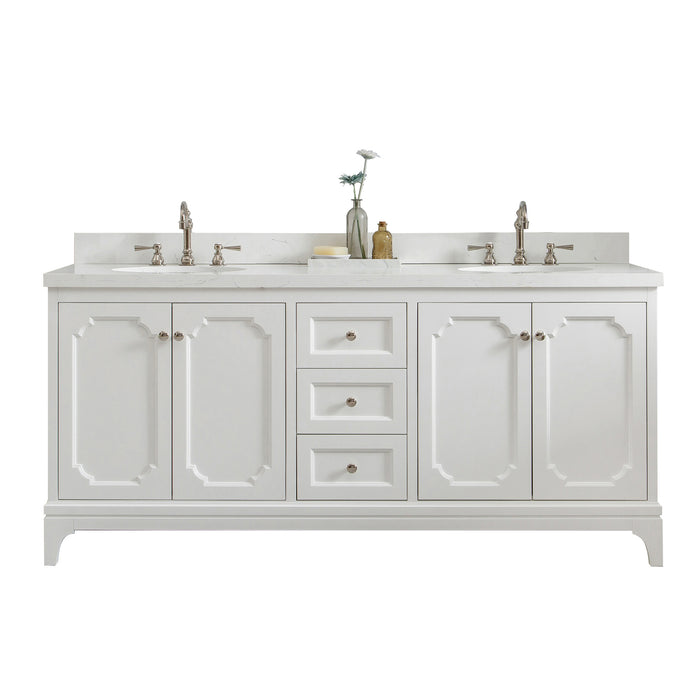 Water Creation | Queen 72" Double Sink Quartz Carrara Vanity In Pure White Water Creation - Vanity Water Creation No Mirror Hook Spout Faucet 