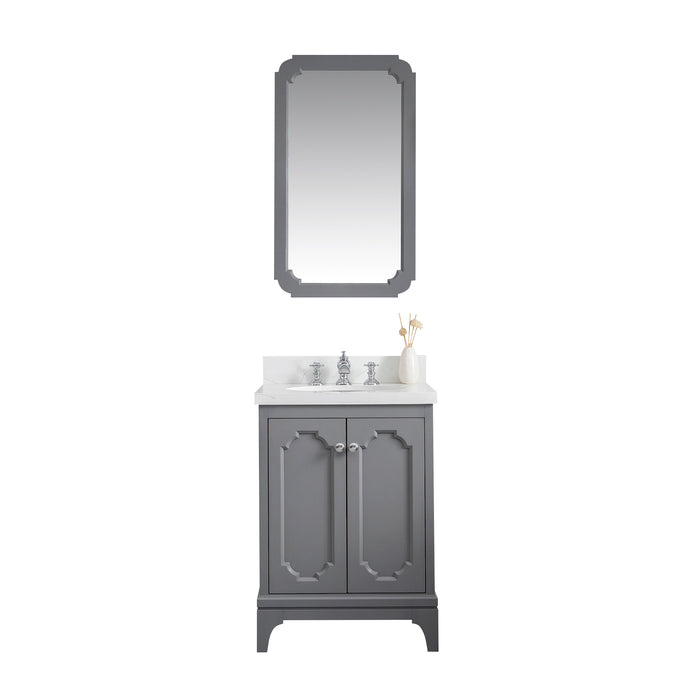 Water Creation | Queen 24" Single Sink Quartz Carrara Vanity In Cashmere Grey Water Creation - Vanity Water Creation 21" Rectangular Mirror Waterfall Faucet 