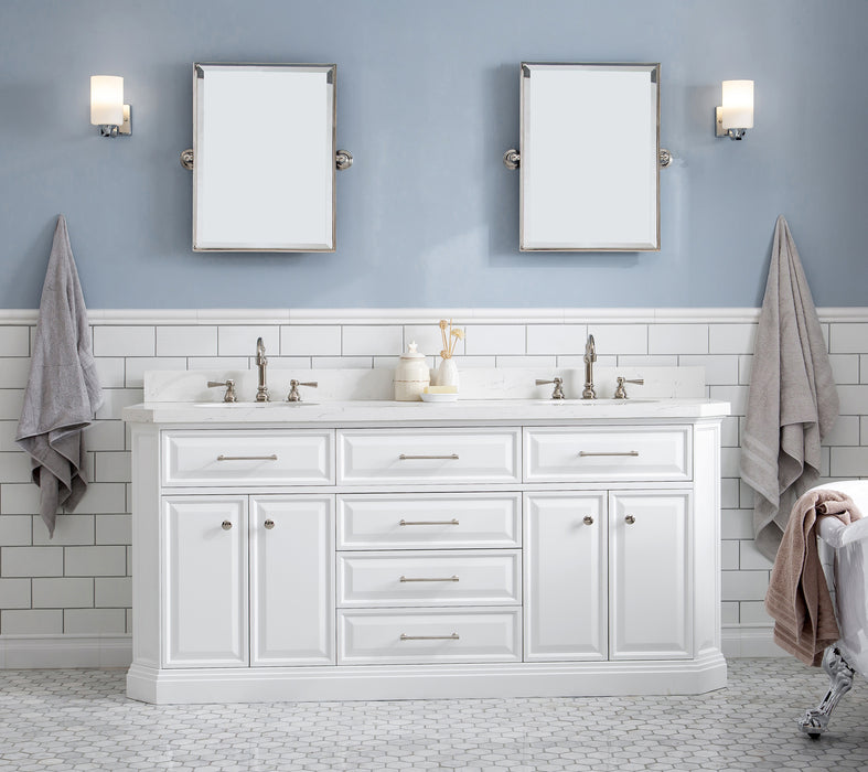 Water Creation | Palace 72" Quartz Carrara Pure White Bathroom Vanity Set With Hardware in Polished Nickel (PVD) Finish Water Creation - Vanity Water Creation   