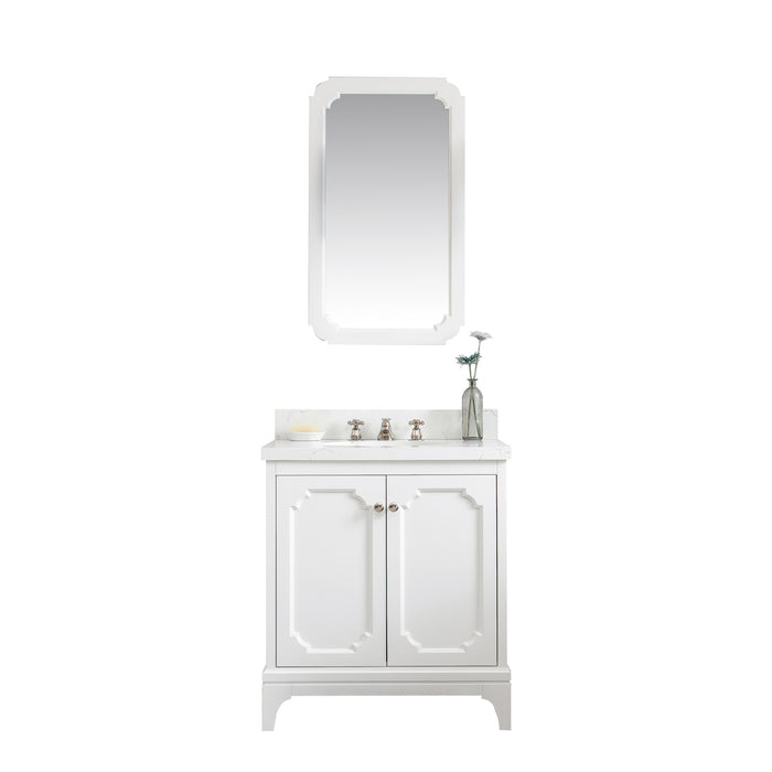 Water Creation | Queen 30" Single Sink Quartz Carrara Vanity In Pure White Water Creation - Vanity Water Creation 21" Rectangular Mirror Widespread Lavatory Faucet 