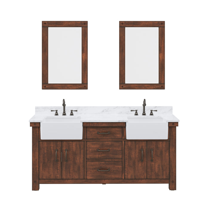 Water Creation | Paisley 72" Double Sink Carrara White Marble Countertop Vanity in Rustic Sienna Water Creation - Vanity Water Creation   