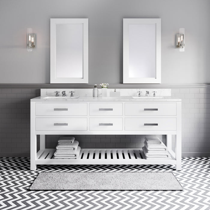 Water Creation | Madalyn 72" Pure White Double Sink Bathroom Vanity Water Creation - Vanity Water Creation 24" Rectangular Mirror No Faucet 