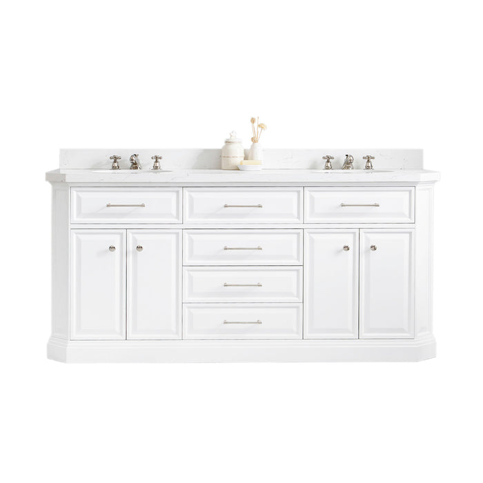 Water Creation | Palace 72" Quartz Carrara Pure White Bathroom Vanity Set With Hardware in Polished Nickel (PVD) Finish Water Creation - Vanity Water Creation No Mirror No Faucet 