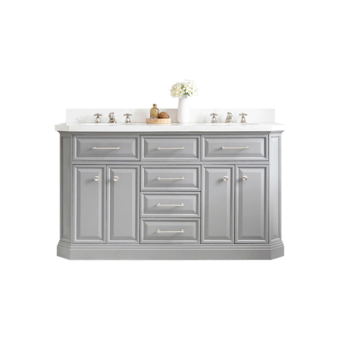 Water Creation | Palace 60" Quartz Carrara Cashmere Grey Bathroom Vanity Set With Hardware in Polished Nickel (PVD) Finish Water Creation - Vanity Water Creation No Mirror No Faucet 