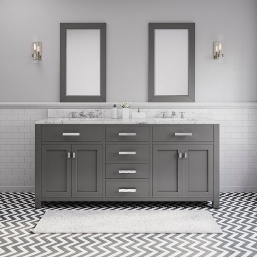 Water Creation | Madison 72" Cashmere Grey Double Sink Bathroom Vanity Water Creation - Vanity Water Creation 24" Rectangular Mirror No Faucet 