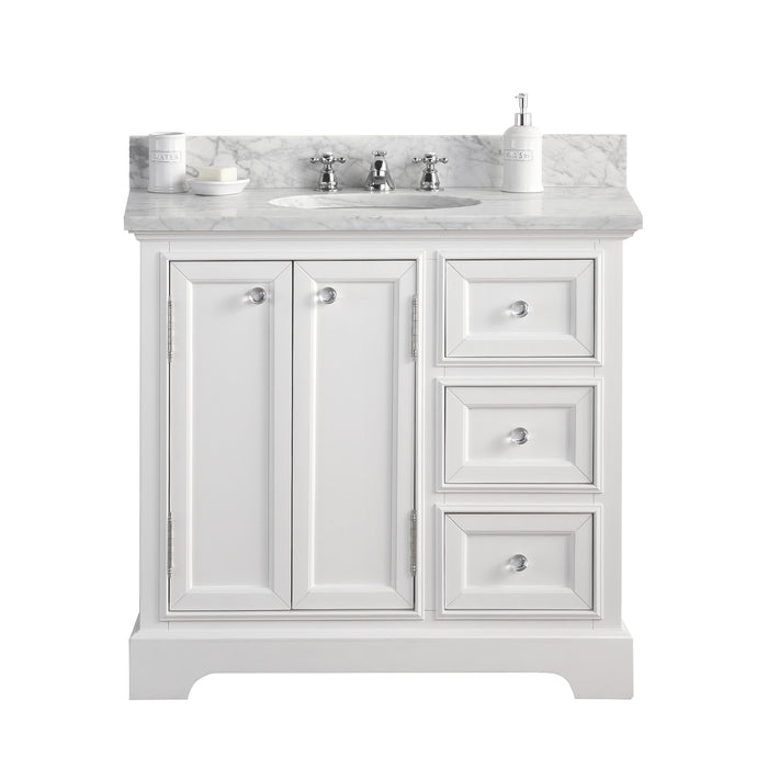 Water Creation | Derby 36" Wide Pure White Single Sink Carrara Marble Bathroom Vanity Water Creation - Vanity Water Creation No Mirror No Faucet 