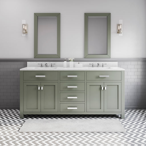 Water Creation | Madison 72" Double Sink Carrara White Marble Countertop Vanity in Glacial Green Water Creation - Vanity Water Creation 21" Rectangular Mirror No Faucet 