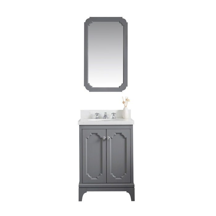 Water Creation | Queen 24" Single Sink Quartz Carrara Vanity In Cashmere Grey Water Creation - Vanity Water Creation 21" Rectangular Mirror Widespread Lavatory Faucet 