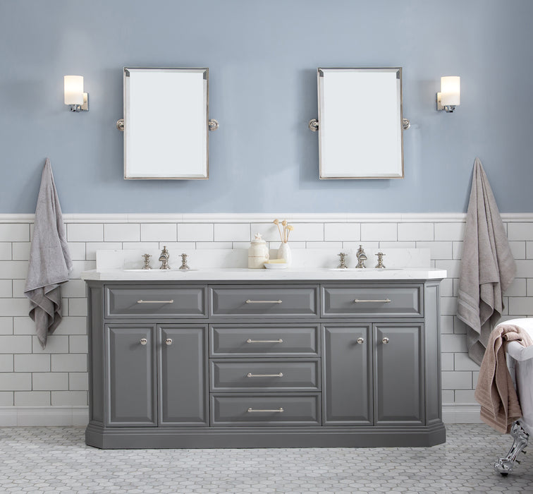 Water Creation | Palace 72" Quartz Carrara Cashmere Grey Bathroom Vanity Set With Hardware in Polished Nickel (PVD) Finish Water Creation - Vanity Water Creation   