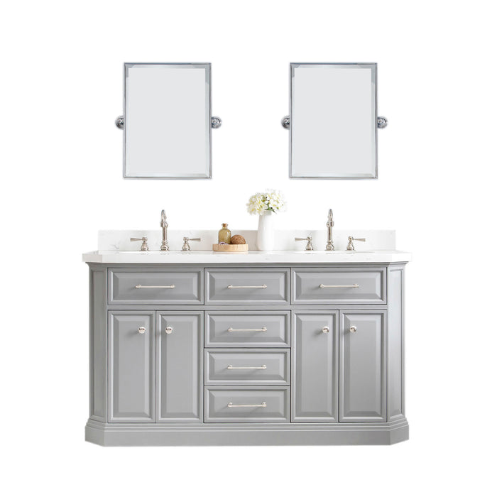 Water Creation | Palace 60" Quartz Carrara Cashmere Grey Bathroom Vanity Set With Hardware in Polished Nickel (PVD) Finish Water Creation - Vanity Water Creation   