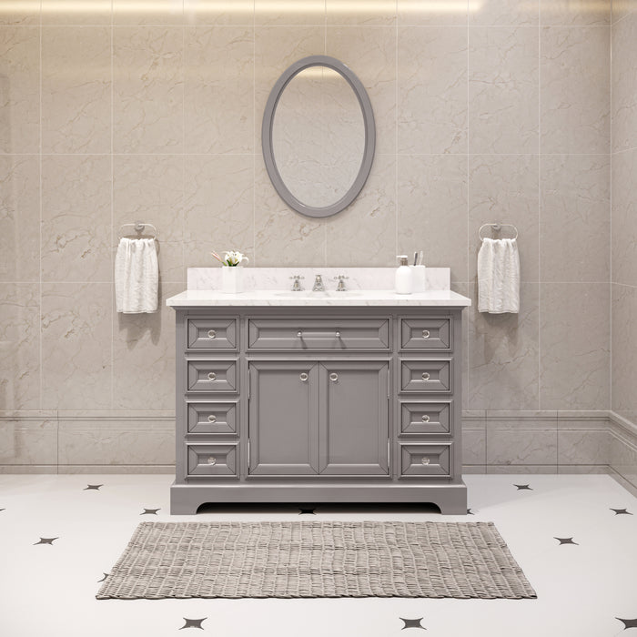 Water Creation | Derby 48" Cashmere Grey Single Sink Bathroom Vanity Water Creation - Vanity Water Creation 24" Oval Mirror No Faucet 