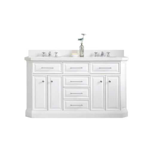 Water Creation | Palace 60" Quartz Carrara Pure White Bathroom Vanity Set With Hardware in Chrome Finish Water Creation - Vanity Water Creation No Mirror No Faucet 