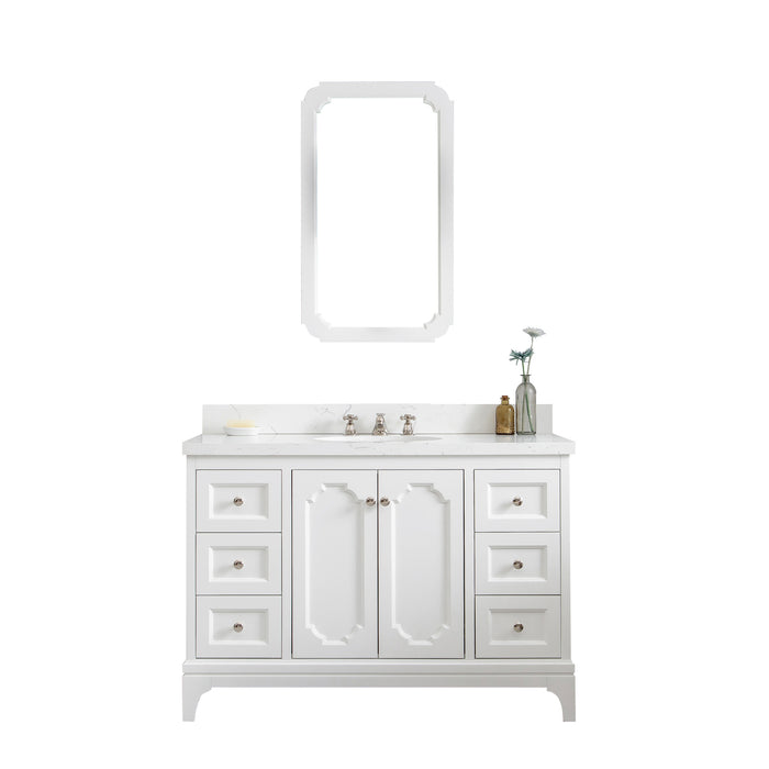 Water Creation | Queen 48" Single Sink Quartz Carrara Vanity In Pure White Water Creation - Vanity Water Creation 21" Rectangular Mirror Widespread Lavatory Faucet 