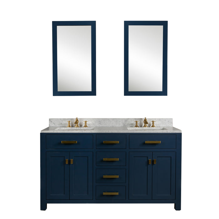 Water Creation | Madison 60" Monarch Blue Double Sink Carrara White Marble Vanity Water Creation - Vanity Water Creation   