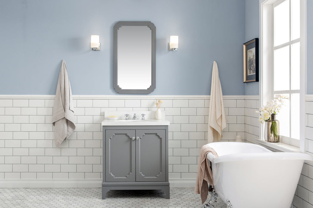 Water Creation | Queen 30" Single Sink Quartz Carrara Vanity In Cashmere Grey Water Creation - Vanity Water Creation 21" Rectangular Mirror No Faucet 