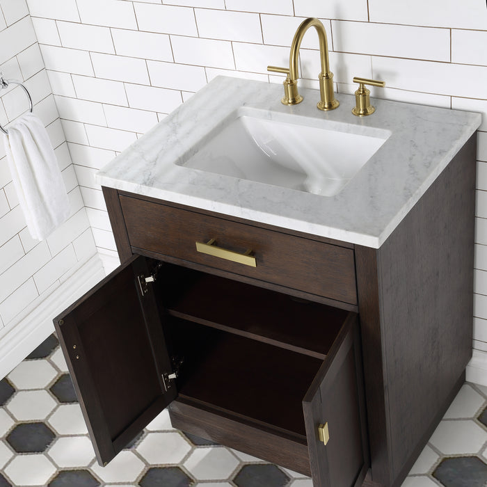 Water Creation | Chestnut 30" Single Sink Carrara White Marble Countertop Vanity In Brown Oak Water Creation - Vanity Water Creation   