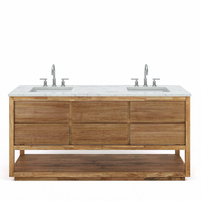 Water Creation | Oakman 72" Mango Wood Double Sink Carrara White Marble Countertop Bath Vanity Water Creation - Vanity Water Creation Chrome Faucet  